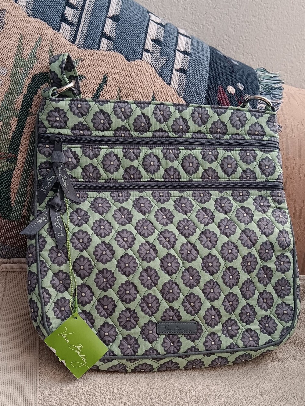 Vera Bradley Green and Gray Quilted Floral Crossbody Bag